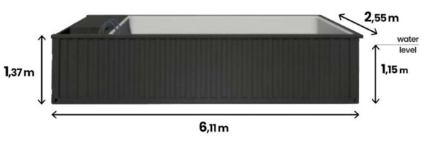 Sofort nutzbarer 6,11 x 2,5 m Containerpool mit Dach, Premium-Paket