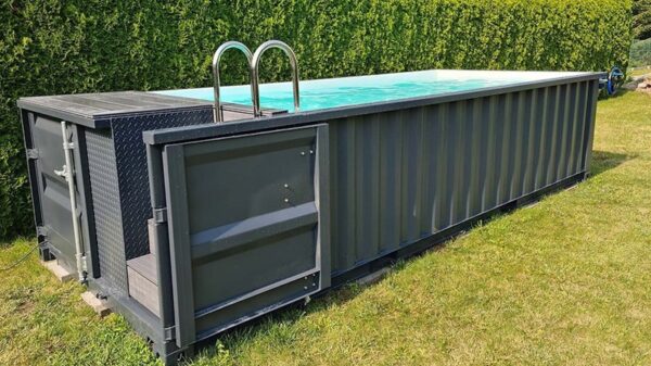 Containerpool 6,2 m x 2,5 m mit Gegenstromanlage, Sportbereich und Spa
