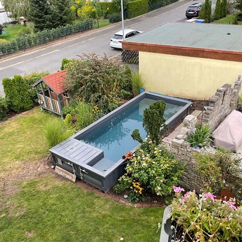 Containerpool 6,2 m x 2,5 m mit Gegenstromanlage, Sportbereich und Spa