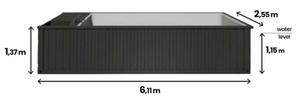 Containerpool 6,2 m x 2,5 m mit Gegenstromanlage, Sportbereich und Spa